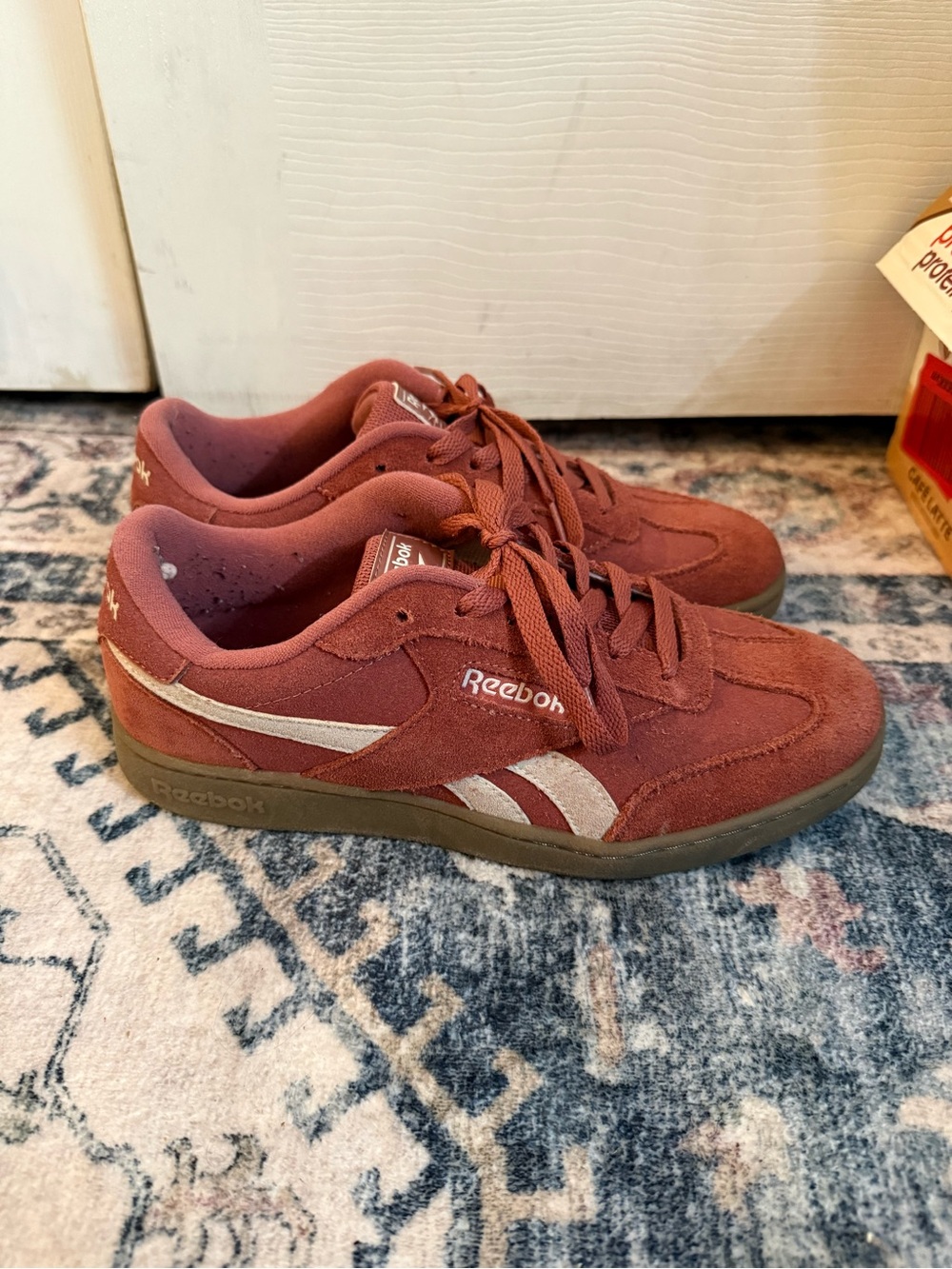 Reebok Women's Rust Red Suede Sneakers with Cream Accents